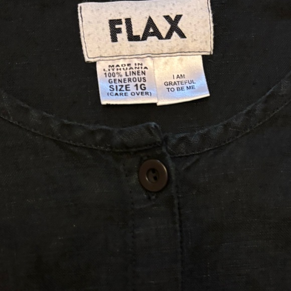 Flax Linen Button Down Shirt cardigan jacket 18 20 1G 1x black great condition - Picture 3 of 4